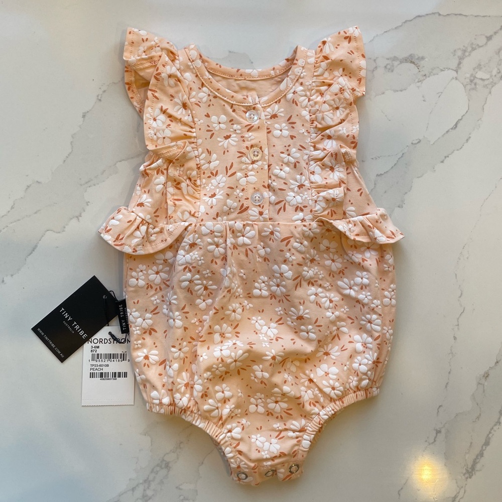 Tiny Tribe peach floral bubble romper 3-6 months NWT new with tags spring
